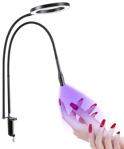 Lampe De Bureau Avec Pince, Lampe De Bureau Led 5 W à Pince, Lampe Flexible à Col De Cygne 360° Pour Le Soin Des Yeux, Trois Modes De TempéRature, Pour Manucure, Lecture, Sourcils, Tatouage,Black