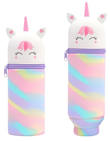 AMFUN Trousse Ecole 2 en 1 en Silicone, Silicone Souple Trousse Ecole | Kawaii Étui à Stylo pour Adolescente et Étudiante, Fermeture à Glissière, Camouflage-Blanc, 23x6.5cm
