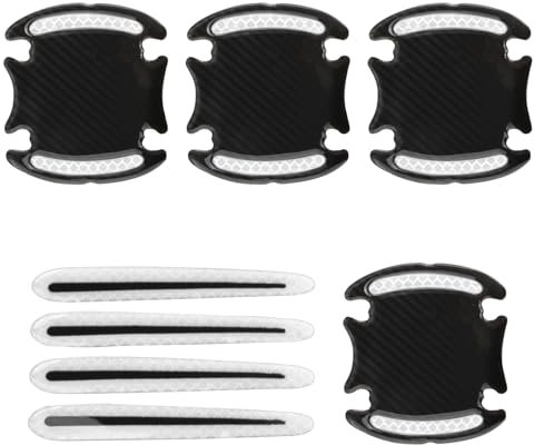 8Pcs Auto Door Handle 3D Carbon Fiber Universal Scratch Protection Cover Car Door Guard Film Cup Handle Paint Scratch Protector Sticker Safety Reflective Strips Non-Marking Adhesive Silver