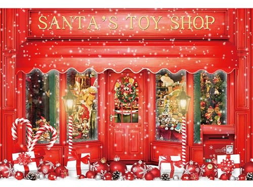 GCIREC 7x5ft Rot Weihnachten Hintergrund Weihnachtsmann Spielzeugladen Zuckerstange im Schnee Welt Urlaub Party Fotografie Hintergrund Weihnachten Banner Fotostudio Kinder Requisiten