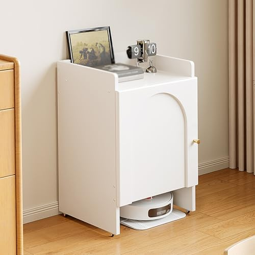 STCERY Rolling Storage Rack for Robot Vacuum, Arched Door Vacuum Cleaner Cabinet with Wheels, Organizer Stand for Sweepers, Space-Saving, Side Tables for Living Room, Bedroom(66cm/26in)