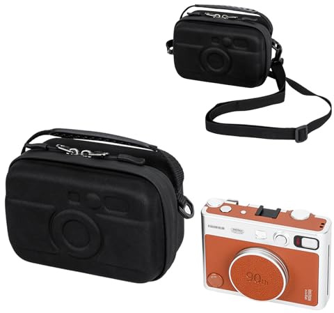 KIWIFOTOS Hard Belt Camera Travel Case with Shoulder Strap,Compact Camera Pouch for Fujifilm X100 Series with Original Metal Lens Cap, Insta Mini EVO Mini Liplay, Size 154 x 104 x 57mm Black