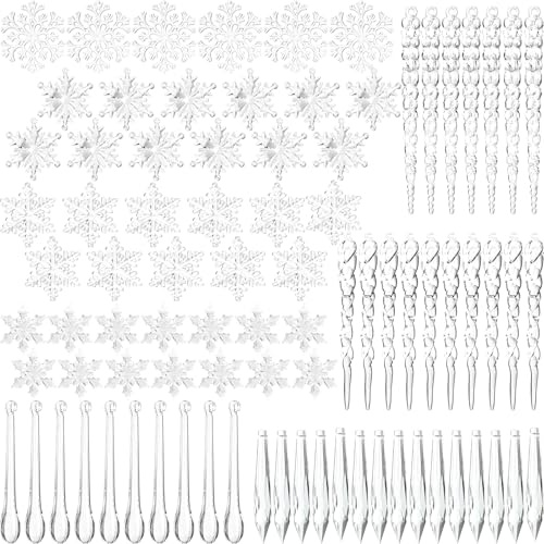 NEBURORA 100 Piezas de acrílico Transparente Copo de Nieve carámbano Colgante árbol de Navidad carámbanos Decoraciones de Copo de Nieve Conjunto Decoraciones de Fiesta de Navidad