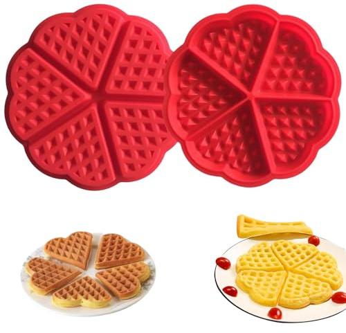 AONAYO 2 Stücke Waffelform Für Airfryer,Waffelform Backofen,Silikon Waffelform Airfryer,Silikonbackform,Backen Dekoration Werkzeug,Herzform Silikon Waffel Backform Für Waffeln,Backen,Muffin(Rot)