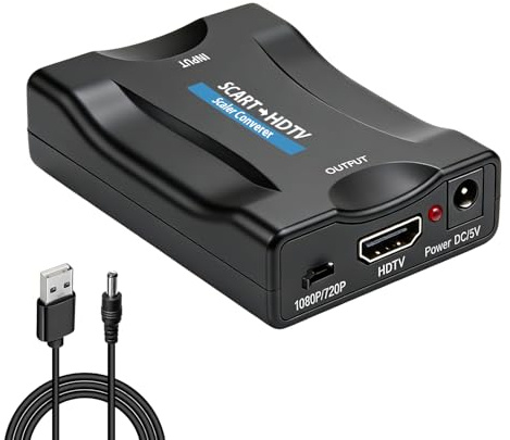 Piaeny Scart to HDMI Converter Cable 1M, Analog SCART to HDMI Adapter with USB Power, 720P 1080P Switch Converter for TV Monitor Projector