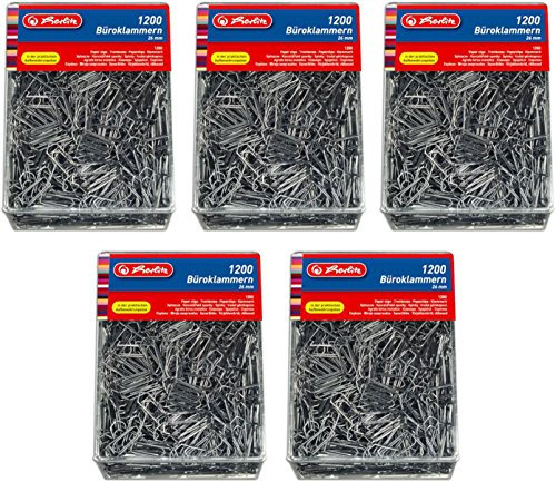 Herlitz Büroklammern 26mm in Aufbewahrungsbox (5 Boxen = 6000 Klammern, verzinkt)