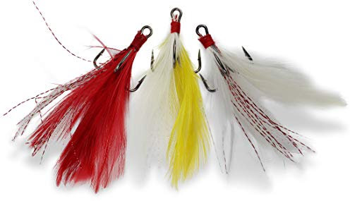 Drillingshaken mit Federn für Raubfische Hecht Zander Barsch Forelle 3 oder 12St, Größe:6