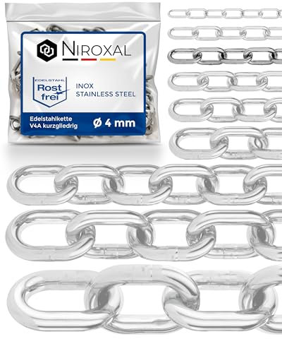 5 Stück 50cm = 0,5 meter 4mm starke Absperrkette Meterware V4A Kette Edelstahl kurzgliedrig am Stück Stahlkette A4 DIN 56856 Edelstahl Kette Metall DIN 766 rostfreie Gliederkette Edelstahlkette 0,5m