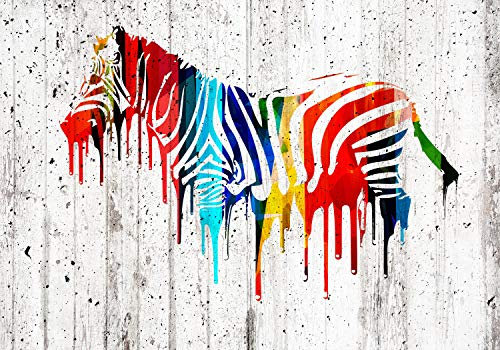 decomonkey Fototapete selbstklebend Graffiti Steinwand 343x256 cm XXL Selbstklebende Tapeten Wand Fototapeten Tapete Wandtapete klebend Klebefolie Zebra