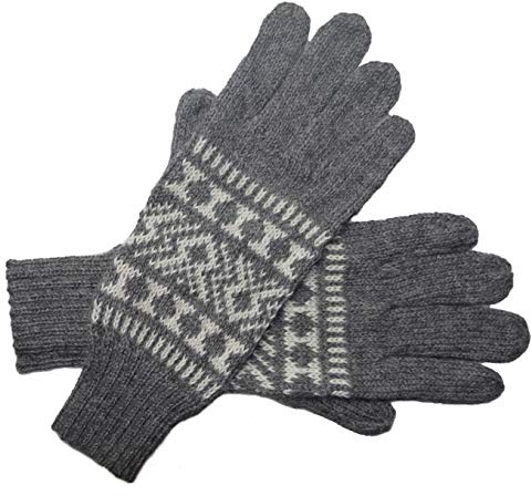 Posh Gear Alpaka Handschuhe Guantofigura Fingerhandschuhe Damen Herren aus 100% Alpakawolle, grau, Größe L