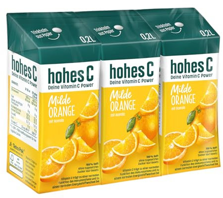 hohes C Milde Orange (3 x 0,2l), 100% Saft, Orangensaft, Vitamin C, ohne Zuckerzusatz laut Gesetz, weniger Säure, vegan