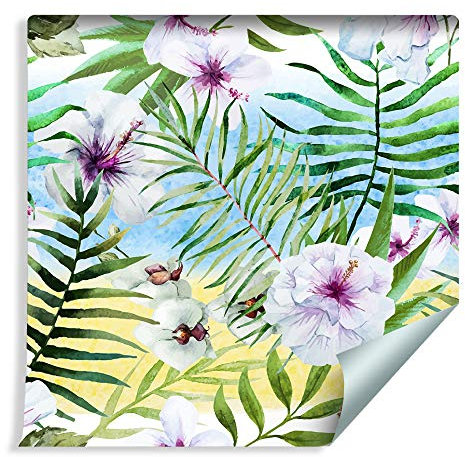 Muralo Fototapete Pflanzen Blätter 1000 x 53 cm Vliestapete Wand Tapete Hibiskus Orchidee Palmenblätter Wohnzimmer Schlafzimmer moderne Wandbild Natur Grün Landschaft Wand Dekoration