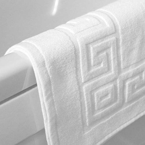 A & B TRADERS Egyptian Cotton Bath Mats Classic Greek Key Pattern 750 GSM Terry Towelling Soft Touch (White, 12)
