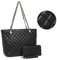 XB Tote Geldbörse und Handtaschen-Set für Damen, Leder, gesteppt, Schultertasche, Handgelenk, Geldbörse, Reißverschluss, 2-teiliges Geldbörsen-Set, schwarz, Medium
