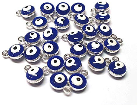 Perlin Nazar Boncugu Schmuckanhänger kettenanhänger armband emaillierte Amulett anhänger, 10 Stück, Blaues Auge, Evil Eye, DIY-Schmuck (Silber)
