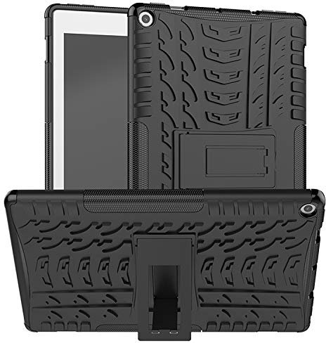 PIXFAB For Amazon Fire HD 10 Tablet (Compatible with 7th 2017 and 9th Generation 2019) Shockproof Case, Hybrid [Tough] Rugged Armor Protective Cover, Tablet Case With Built-in Kickstand - Black