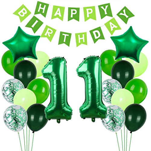 Crazy-M Grün Luftballon 11. Geburtstagsdeko für Jungen Mädchen, 11 Jahr Grün Deko zum Geburtstag Grün Folienballon 11 Zahl Deko 11. Geburtstag Happy Birthday Banner Dekoration