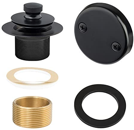 Artiwell Ensemble de garniture de baignoire avec trop-plein à deux trous et joint sans mastic Noir mat