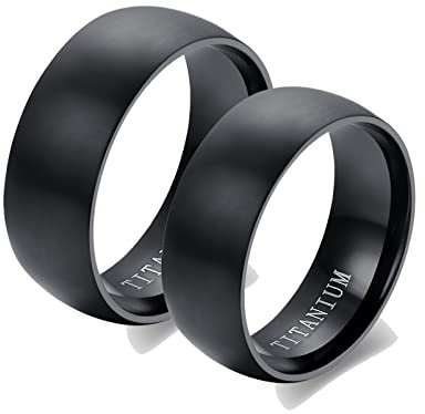 ANAZOZ 2 Stück Eheringe Paarpreis Titan 8mm Gebürstet Bombiert Breit Matt Partnerringe Damen Ringe Herren Ringe Set Schwarz Ringe Set Rock Frau:70 (22.3) & Mann:70 (22.3)