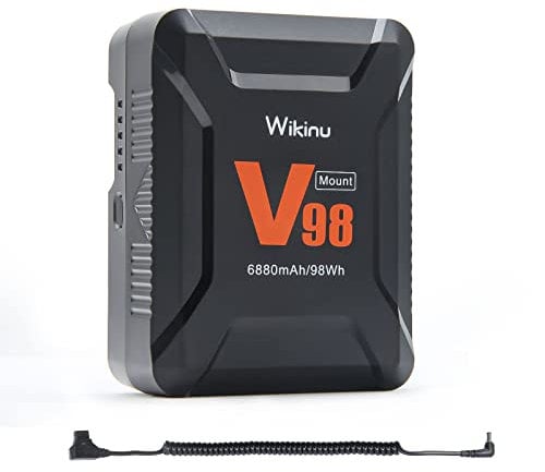 Wikinu 98Wh 6880mAh Mini V Mount/V Lock Akku mit D-tap zu DC Kabel für Broadcast Video Camcorder, Sony Kamera,HDCAM, XDCAM, LED Licht, Monitor, BMPCC 4K 6K, DSLR(Ultimate 115Wh/7800mAh)