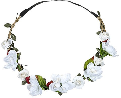 OUAPPA Blumenkranz Haarbänder Damen Künstliche Blumen Blumenkranz Haare Haarband Festival Hochzeit Garland Haar Kopf Band Beach Party Stirnbänder für Festival Hochzeit und Party(A Weiß,Onesize)