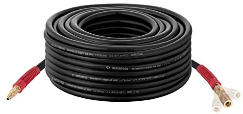 INTERTOOL 100ft Rubber Air Compressor Hose, 5/16” Diameter, All Purpose, Heavy Duty, Kink-Resistant Design, All-Weather, Industrial Brass Fittings, Quick Coupler, I/M Plug PT08-1733