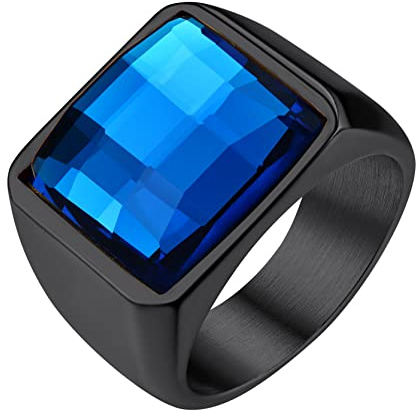 GoldChic Schwarz Siegelring Ring Frauen Männer Edelstahlring Blauer Stein 15MM breit Verlobungsring Bandring 72mm Herren Schmuck Accessoires