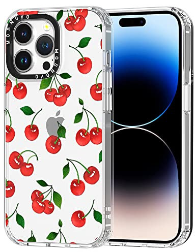 MOSNOVO Case for iPhone 14 Pro Max, [Buffertech 6.6ft Military-Grade Drop Protection] [Anti Peel Off Tech] Clear TPU Bumper Phone Case Cover Design - Cute Cherry