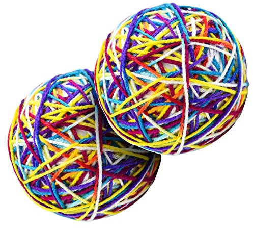 MYSUNBAR Katzen Ball Spielzeug, 2 Pcs Bunt Wool String Schaumstoffball Katzenspielzeug Ball Interaktives Katzenball mit Glöckchen Langeweile Lindern 8 * 8cm