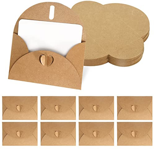 Kraftpapier Umschläge 40 Stück Mini Briefumschläge mit 40 Stück Karten Set, Klein Umschläge Mini Briefumschläge mit Herz Verschluss für Geldgeschenke Dankeskarten Einladung