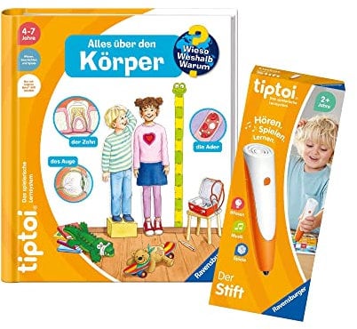 Ravensburger tiptoi Set: Wieso? Weshalb? Warum? Alles über den Körper (Kinderbuch) + 00110 tiptoi Der Stift, Lernspielzeug für Kinder
