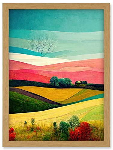 Doppelganger33 LTD Four Seasons Colourful Modern Country Landscape Painting Artwork Framed Wall Art Print A4