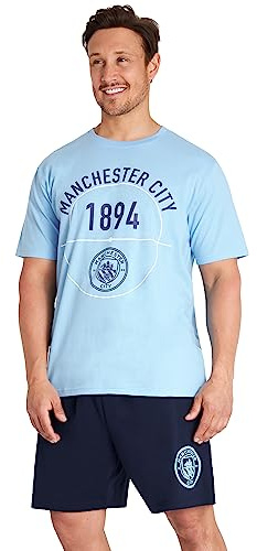 MANCHESTER CITY F.C. Mens Pyjamas Set Short PJs Nightwear Summer Lounge Set Sleepwear Jammies Football Gifts for Men