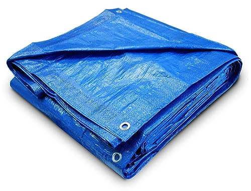 Telone blu, 1,8 m x 1,8 m (tagliato), leggero in plastica PE 80 g/m², impermeabile, multiuso, piccolo, telo utilizzato per mobili da giardino, capanno e campeggio (1,8 m x 1,8 m)
