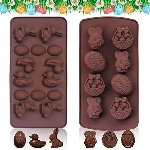 Ostern Silikon Schokoladenformen, 2 Stück Schokoladenform Osterhase Ostereier, EIS Schimmel, Pudding Form, Silikon Form, Tablett Form, Form zum Backen Schokoladenbraun, DIY Schokolade,