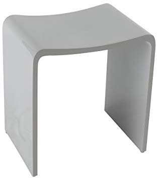 Four & More Badhocker Duschhocker Sitzhocker Duschstuhl Duschsitz Luxusbadhocker Design Kunststein Spa aus hochwertigem Solid Stone/Mineralguss/Kunststein Modell 'Rom', Oberfläche:Grau Glänzend