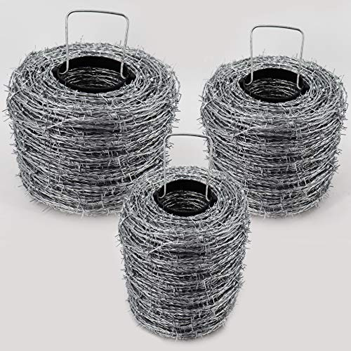 Aquagart Stacheldraht verzinkt I 1,6/1,7mm für Wildzaun Forstzaun Knotengeﬂecht I Stacheldraht silber I Stachelabstand 10cm I 2-drahtig/4-spitzig I Klingendraht I Weidedraht Rolle (Stacheldraht 400m)