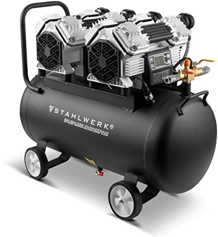 STAHLWERK Compressore d'aria ST 1250 BL, con 12 bar, serbatoio da 50 l, 60 dB e 2 motori brushless esenti da usura con una potenza totale di 4 HP / 2.940 Watt, garanzia del produttore di 7 anni