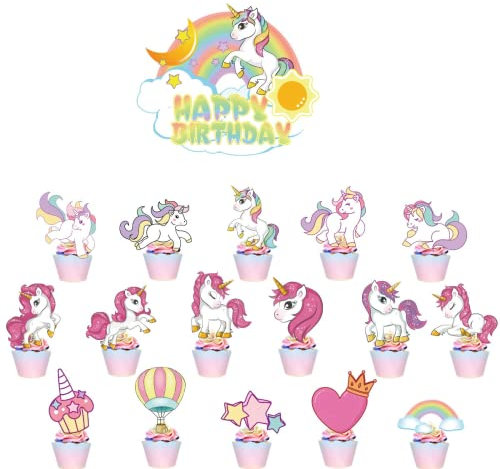 Cake Toppers, Unicorn Cup Cake Toppers Toothpicks Flags 17 Pieces Cake Cupcake Toppers for Children Baby Party Birthday Party Cake Decoration