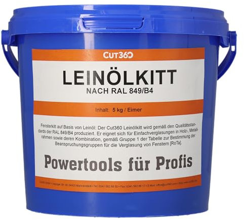 Cut360 Leinölkitt, 5kg, Einfachverglasung an Fenstern mit Holz- und Metallrahmen, Fensterkitt zur Abdichtung