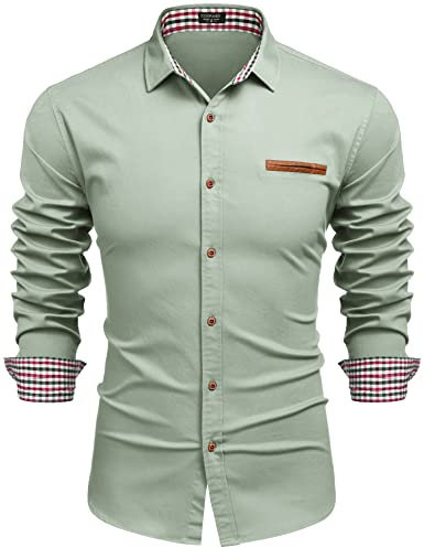 COOFANDY Mens Shirts Long Sleeve Casual Denim Shirt Smart Non Iron Button Down Dress Shirts Business Casual Western Cowboy Shirt Slim Fit AA-Green XL