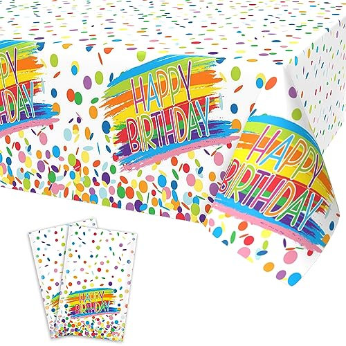 2 Stück Tischdecke Geburtstag Mädchen Regenbogen Bunt Tischdecke Happy Birthday Einweg Rechteckig Wasserdicht Dünn Plastic Party Tischtuch für Frau Geburtstagsfeier Babyparty Dekorationen, 137x274cm