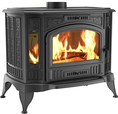 KRATKI Stufa a legna in ghisa KOZA K9 10 kW Ø150 mm con Turbofan – gamma 8,5-12,5 kW – ECO-DESIGN classe energetica A, stufa economica per ambienti rustici