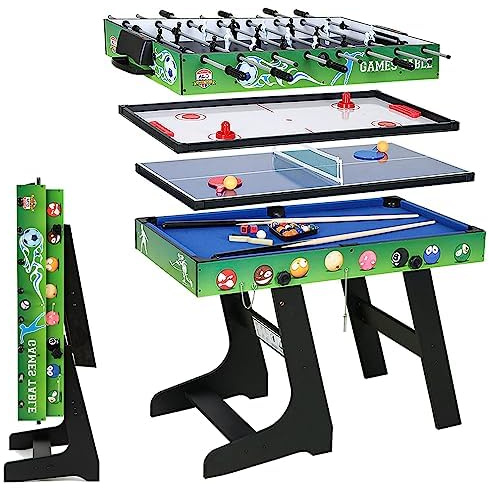 HLC Table Multijeux 4 en 1, Baby Foot Pliable, Multifonction Sport Babyfoot/Billard/Tennis de Table/Hockey, Convient Aux Adultes Et Aux Enfants Plaisir Familial.