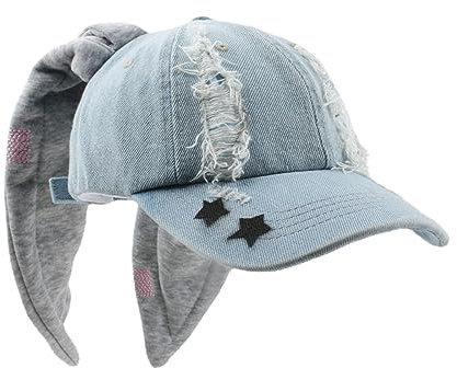OMLAMP Y2k Mützen mit Hasenohren, Kpop-Outfits für Damen, Baseballkappe, Hip-Hop-Mützen, Grunge-Mädchen-Kappen, Sternenkrempe, Einheitsgröße