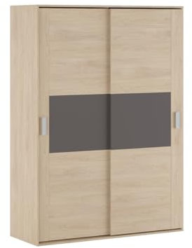 Mattfy Armario de Dos Puertas Correderas con Altillo Modelo Noah para Dormitorios de Matrimonio e Infantiles, Madera, Puccini-Grafito, 150 cm (Ancho) x 208 cm (Alto) x 55 cm (Fondo)