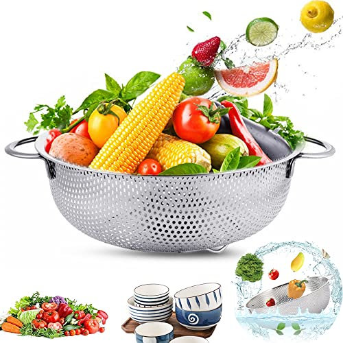 Scolapasta Microforati, Ø 28 cm, Scolapasta in Metallo microforato, Scolapasta in Rete con Manici, Scolapasta Iacciaio Inox, Scolapasta con Manici, per Lavare Verdura, Frutta e Riso, Filtra l'acqua