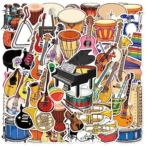 Instrumenten Aufkleber Musical Instrument Sticker Set 50 Stücke Niedlich Deko für Auto Laptop Skateboard Fahrrad Moped Motorrad Fahrrad Computer,Geeignet für Erwachsene Kinder