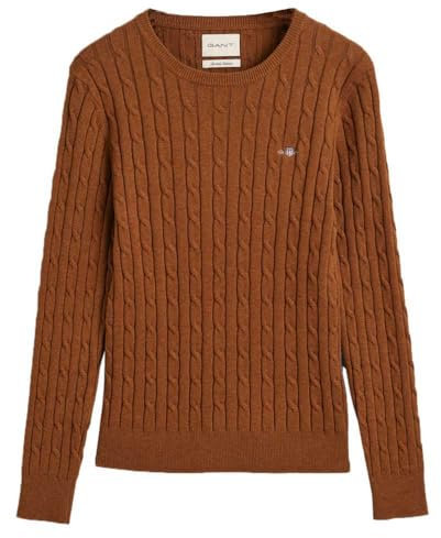 GANT Women's Stretch Cotton Cable C-Neck Pullover Sweater, Cacao, XL