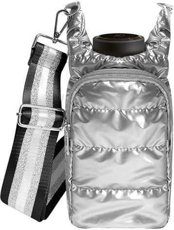 heluqu Water Bottle Carrier Bag - Quilted Crossbody Water Bottle Holder with Strap, Stylish Puffer Tote Bag for Water Bottle, Water Bottle Sling Bag for Outdoor Travel